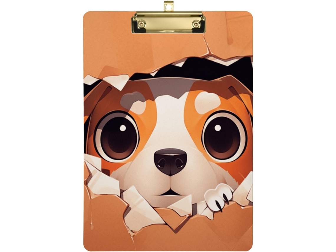 Prancheta de plástico laranja com cachorrinhos de pelúcia, 30 x 45 cm