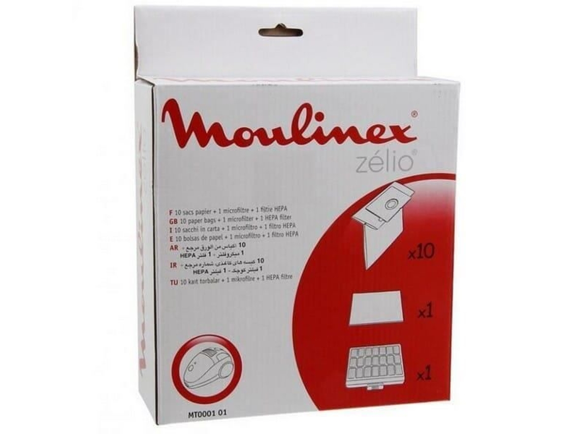 Sacos de aspirador Zelio com 10 filtros para aspiradores Moulinex