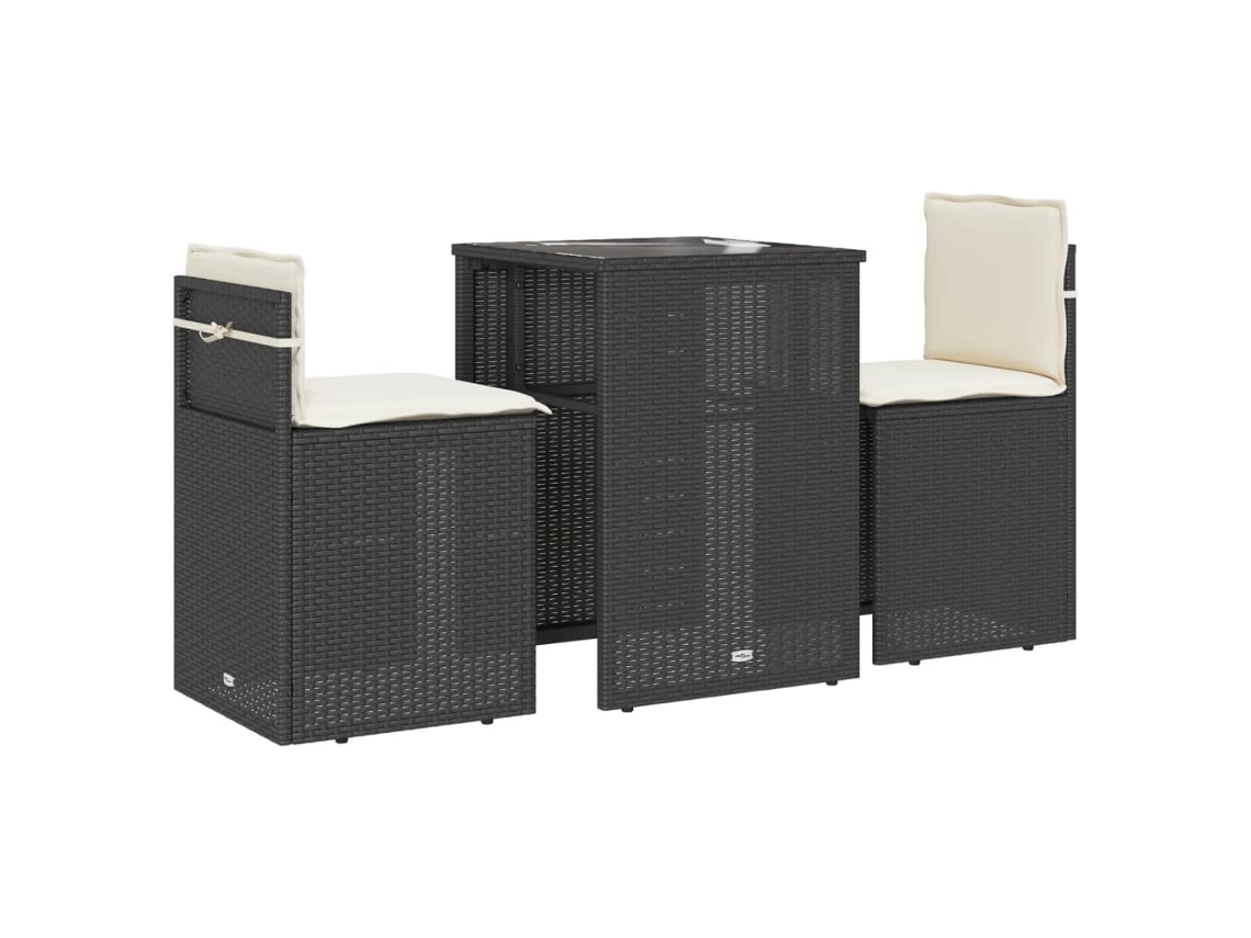 3 Pcs Conjunto de Bistrô com Almofadões Vime Pe Preto MAISON EXCLUSIVE