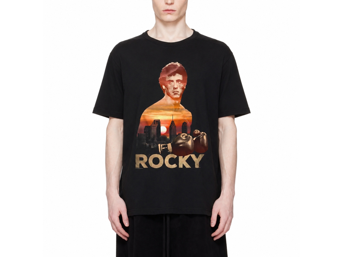 Rockinstone Rocky Movie Sunset Over Philly Black Adult T-shirt Size:xxl