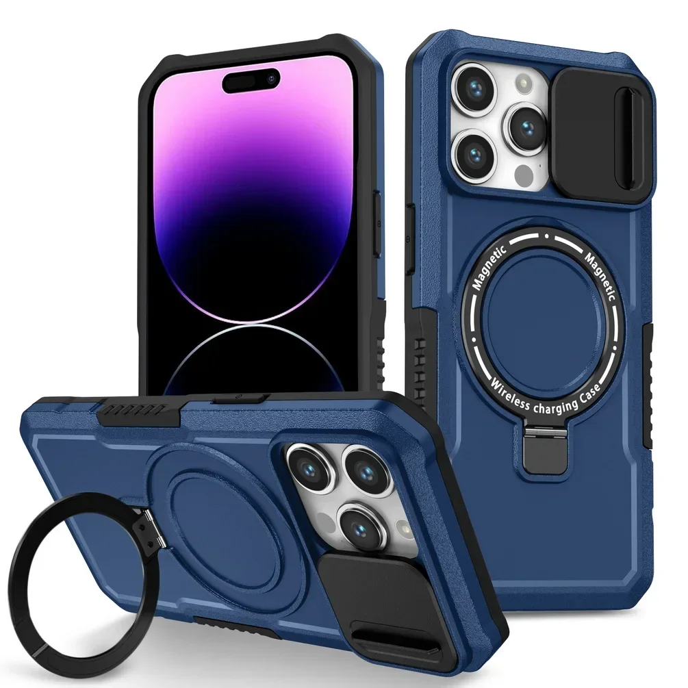 Capa Para Iphone 16 Plus (azul) Com Suporte, Proteção Deslizante Para A Câmera E À Prova De Quedas.