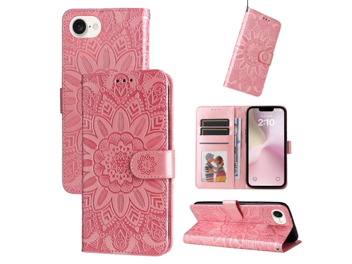 Capa De Couro Para Iphone 17e - Estampa De Girassol Em Relevo
