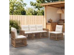 Vidaxl Conjunto De Sofá De Jardim 5 Pcs Bege E Branco Creme Vime Pe