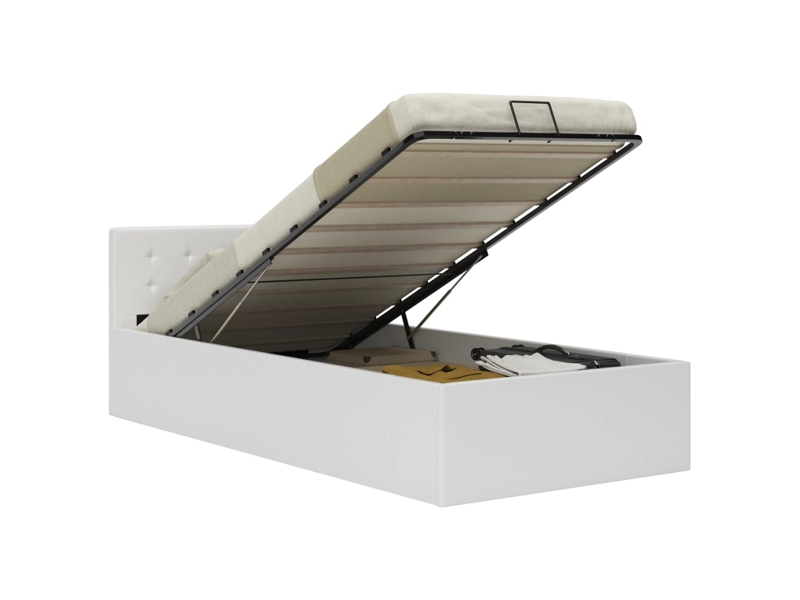 Cama Hidráulica C/ Arrumação 100x200cm Couro Artificial Branco