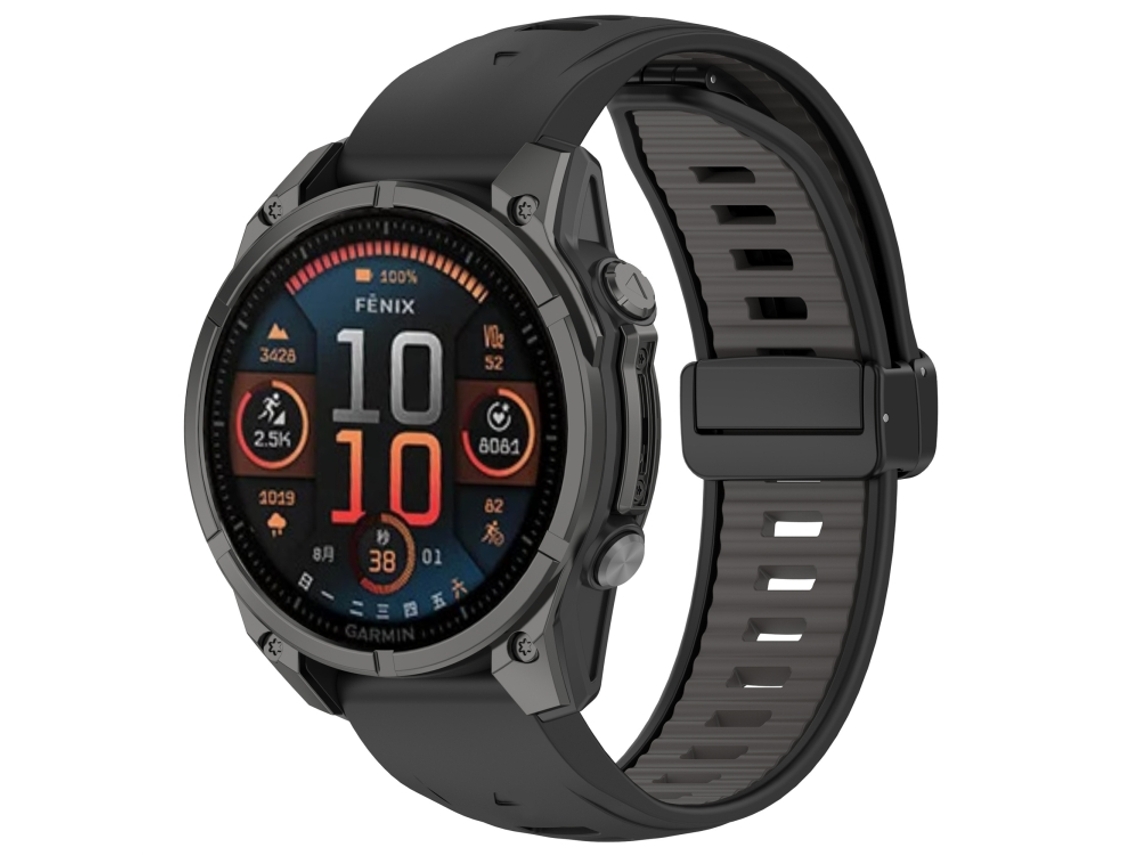 Bracelete para Garmin Fenix 8 Amoled Silicone Magnético Duas Cores Preto + Cinza XIAOMOYU (43mm)