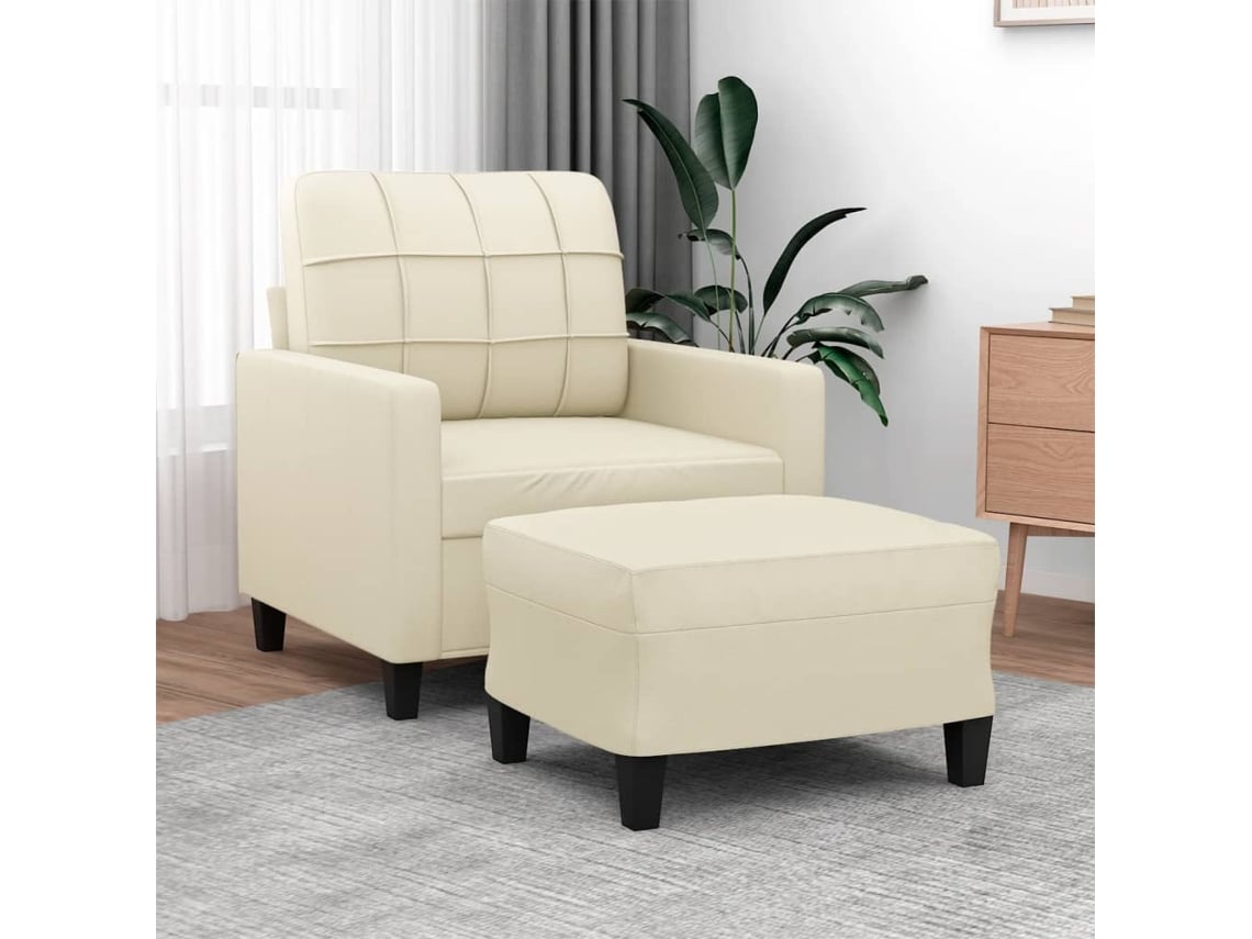 Vidaxl Poltrona Com Apoio De Pés Couro Artificial 60 Cm Cor Creme