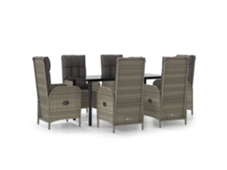 Maison Exclusive - 7 Pcs Conjunto Jantar Jardim C/ Almofadões Vime Pe Preto/cinza