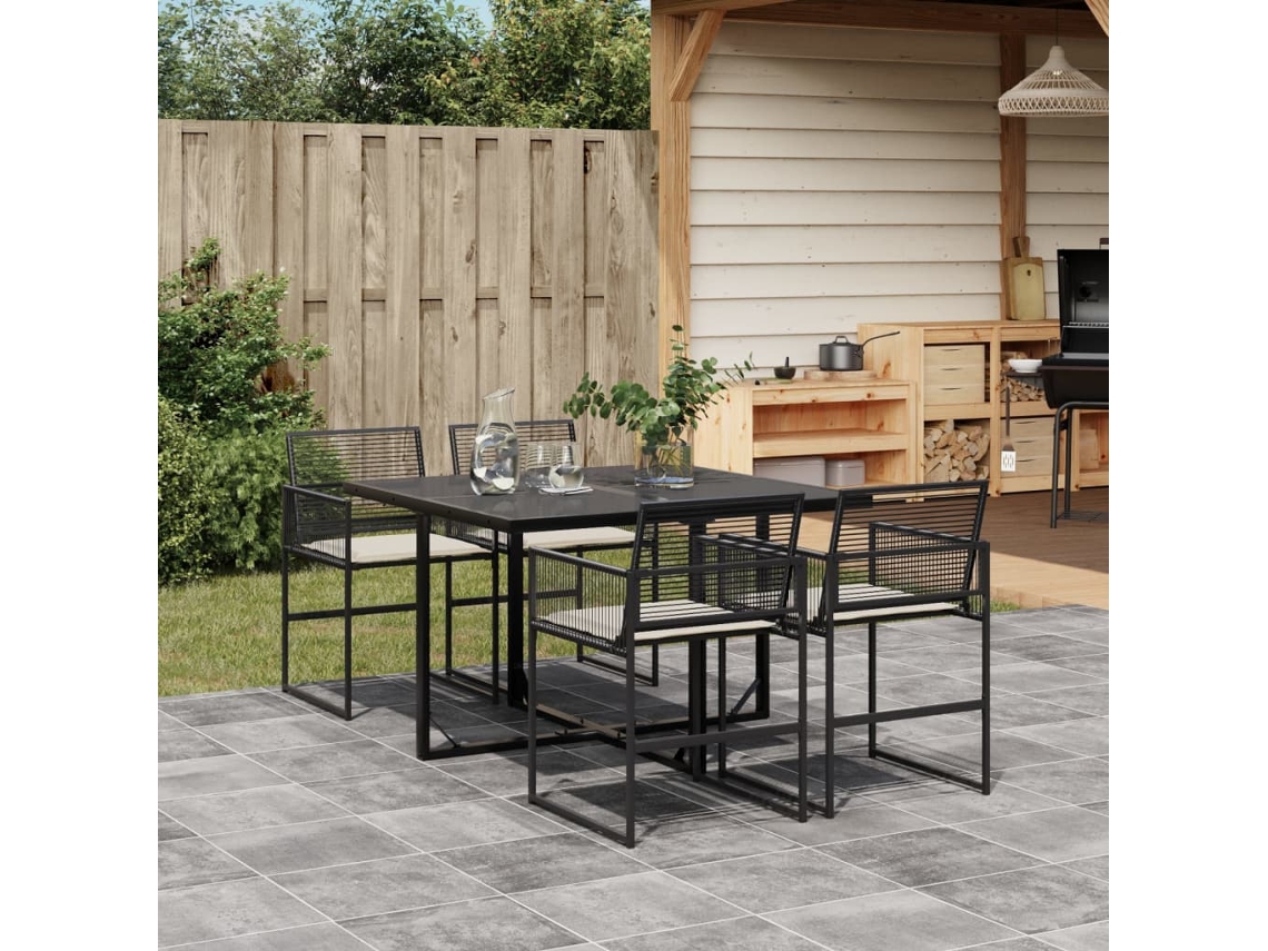 Conjunto 5 Peças Jantar P/ Jardim C/ Almofadões Vime Pe Preto Dkd Home Decor