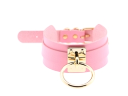 Colar De Clavícula Pu Com Pingente Liga O Exagerado Punk Dourado Rosa
