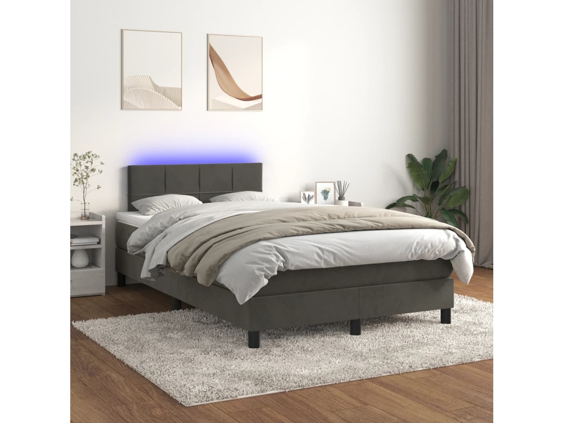 Vidaxl Cama Box Spring C/ Colchão/led 120x200cm Veludo Cinzento-escuro