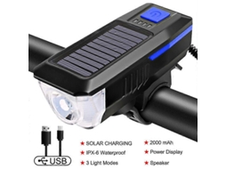 Lâmpada De Bicicleta Solar Recarregável Por Usb Com Buzina Eletrônica, Farol De Bicicleta De 3 Modos, Luz Traseira, Acessórios
