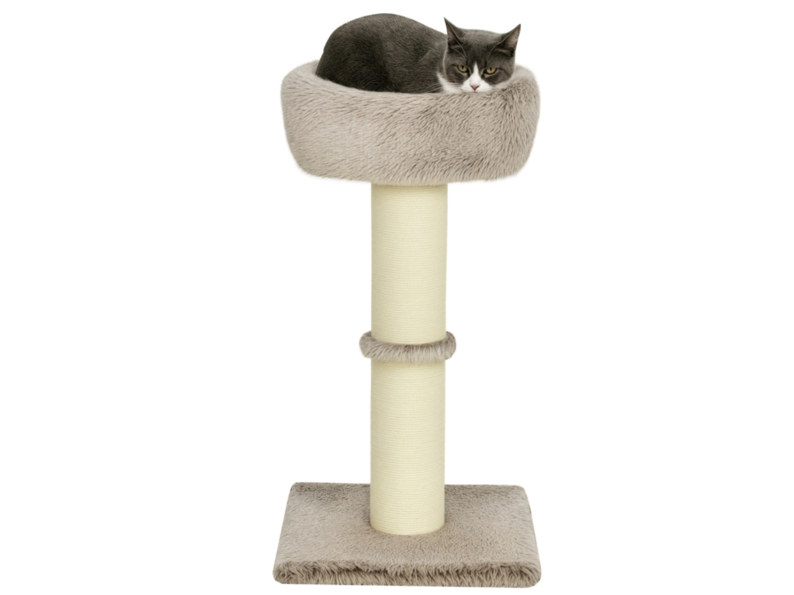 Arranhador 87cm Com Poste Espesso, Cama Pelúcia, Interior, Até 6kg, Castanho