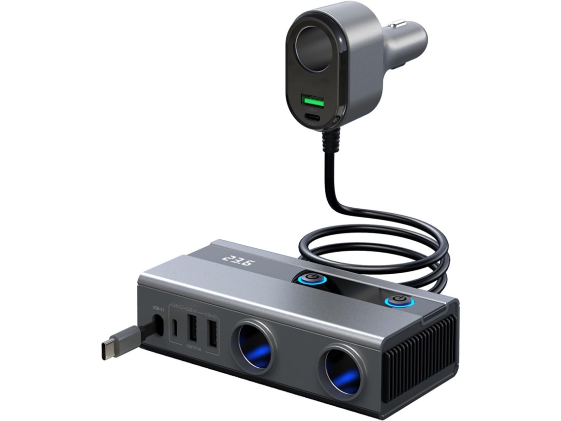 Carregador Veicular Retrátil Com 3 Portas Usb, Compatível Veículos De