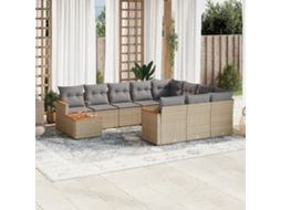 11 Pcs Conj. Sofás Jardim C/ Almofadões Vime Pe Bege Misturado Dkd Home Decor