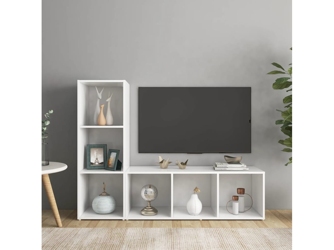 Móveis De Tv 2 Pcs 107x35x37 Cm Contraplacado Branco Dkd Home Decor