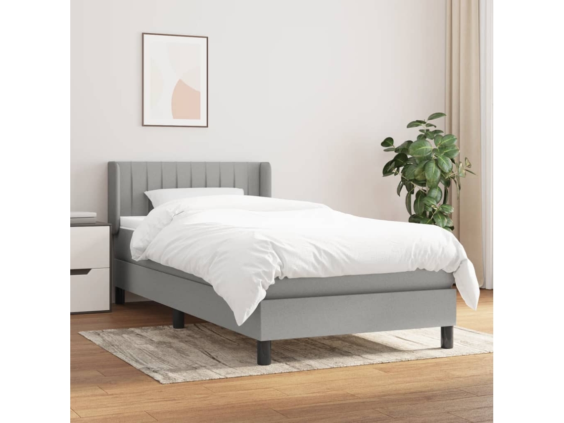 Vidaxl Cama Com Molas/colchão 90x200 Cm Tecido Cinza-claro