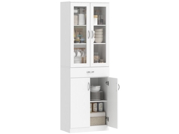 Despensa de Cozinha Portas Vidro com Gavetas Ajustáveisprateleiras para Sala Jantar Estar 60x35x180 Cm Cor Branca