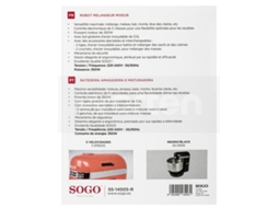 Batedeira com Taça SOGO BAT-SS-14505-R (350 W - Taça 3.5 L - Vermelho) — 5 velocidades | 350 W | Taça: 3,5 L