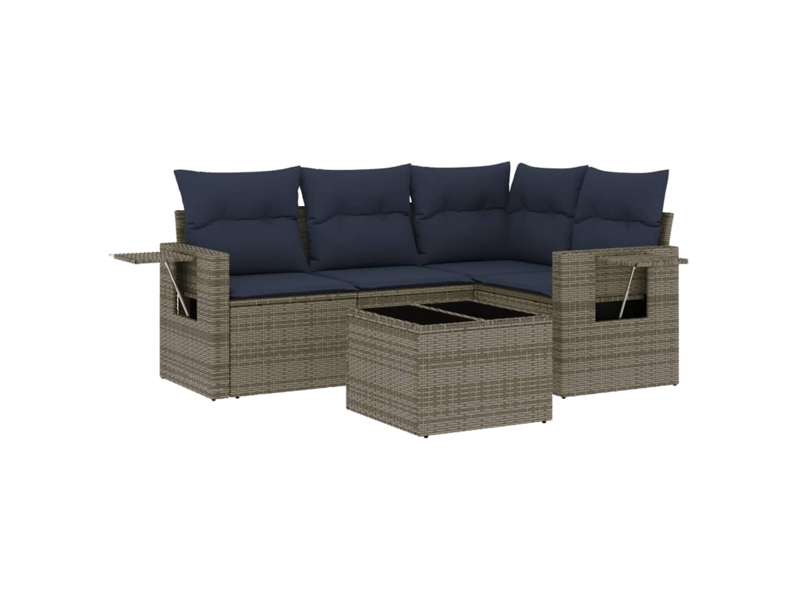Conjunto de Sofá de Jardim, 5 Peças, Almofadas, Rattan Cinza MAISON EXCLUSIVE
