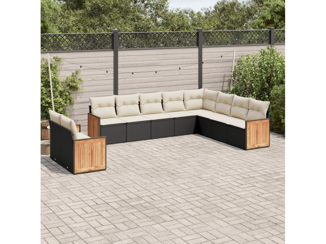 Jogo de Sofá Jardim 10 Peças C/ Almofadões Vime Pe Preto Dkd Home Decor