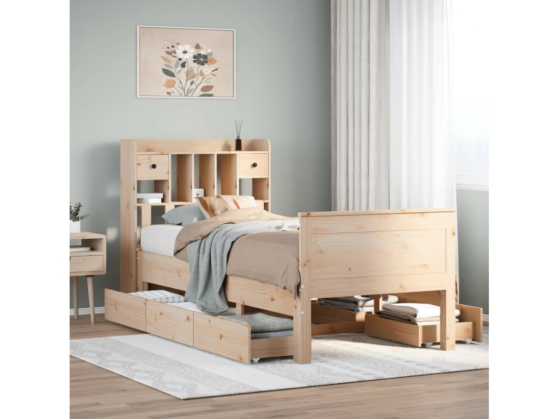 Vidaxl Cama Com Estante Sem Colchão 90x190 Cm Pinho Maciço