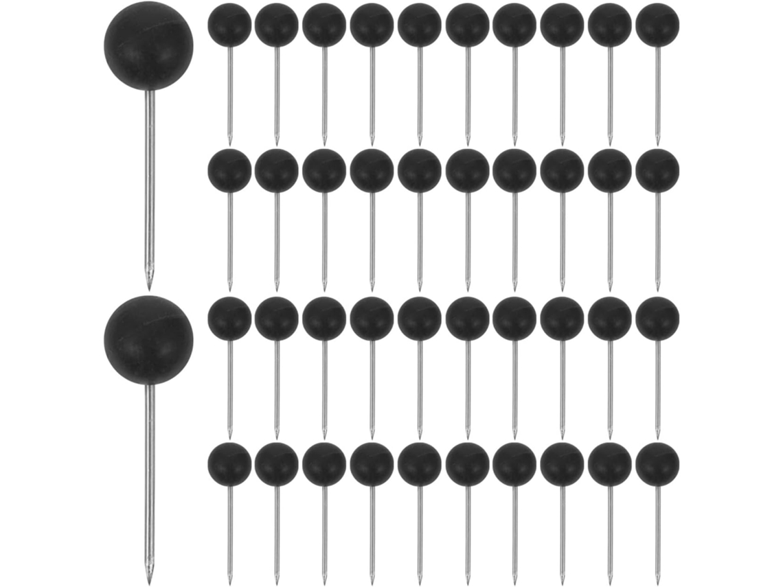 Baluue Alfinetes de Cabeça Redonda, com Pontas de Aço Inoxidável, para Mapas e Artesanato, Pretos, Reutilizáveis E