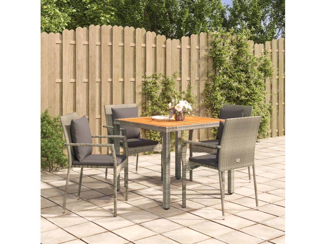 Conjunto 5 Peças Jantar P/ Jardim C/ Almofadões Vime Pe Cinza Dkd Home Decor