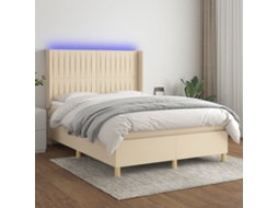Vidaxl Cama Box Spring C/ Colchão E Led 140x190 Cm Tecido Cor Creme