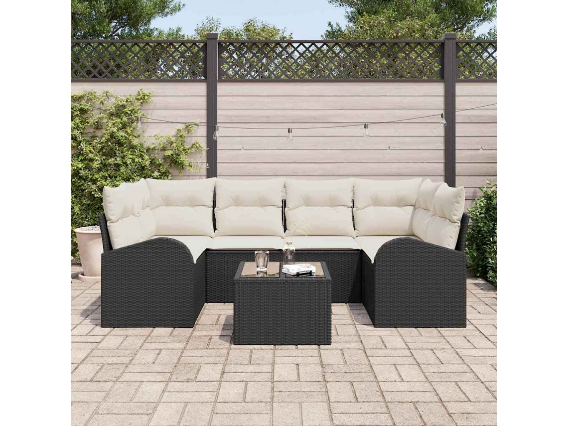 Vidaxl Conjunto De Sofá De Jardim 7 Unid. Preto Vime Pe