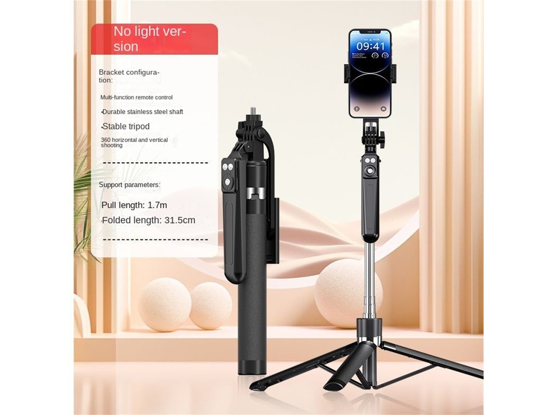 Lurelia Tripé Para Selfie Bluetooth, Com Controlo Remoto, Até 170 Cm, Rotação 360°, Para Telemóvel, Em Aço Inoxidável