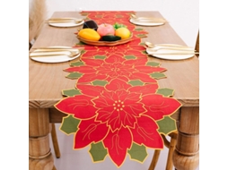 Nova Line runner de Mesa de Natal com Flores de Poinsettia, Bordado Artesanal, 173cmx35cm