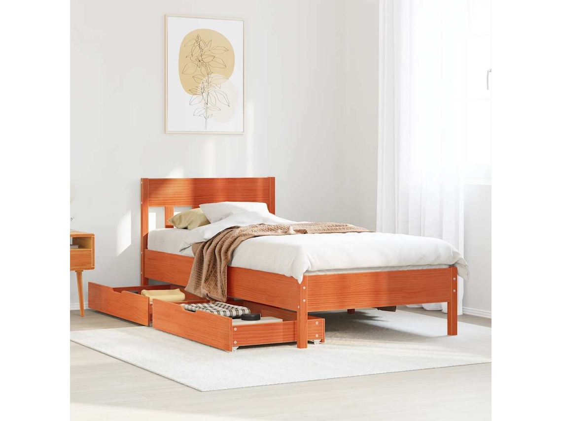 Cama Sem Colchão 75x190 Cm Madeira De Pinho Maciça Castanho-mel