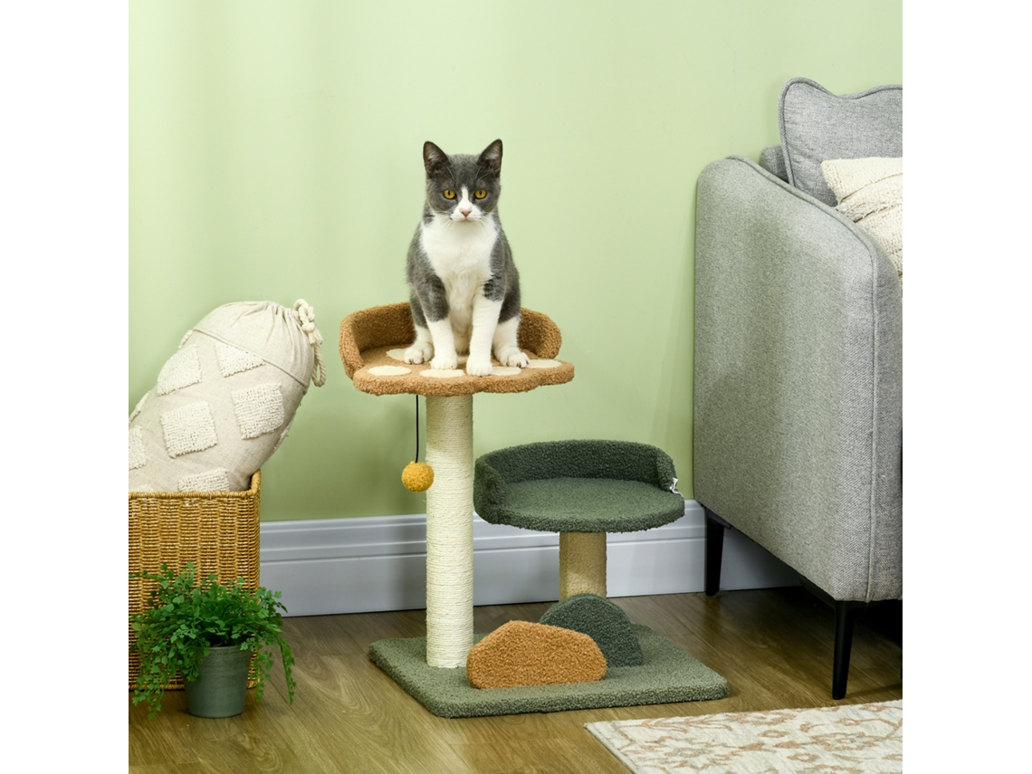 Centro de atividades para gatos pequeno com cama poste de sisal e bola suspensa arranhador multicor 43x39x52cm S/MARCA