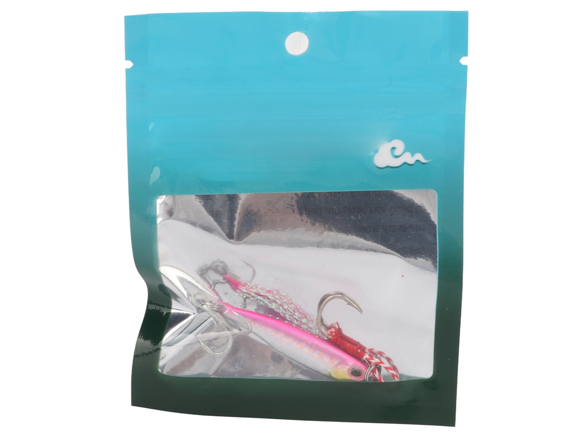 Isca Artificial Metal com Olhos 3d e Penas 10g Rosa Laser