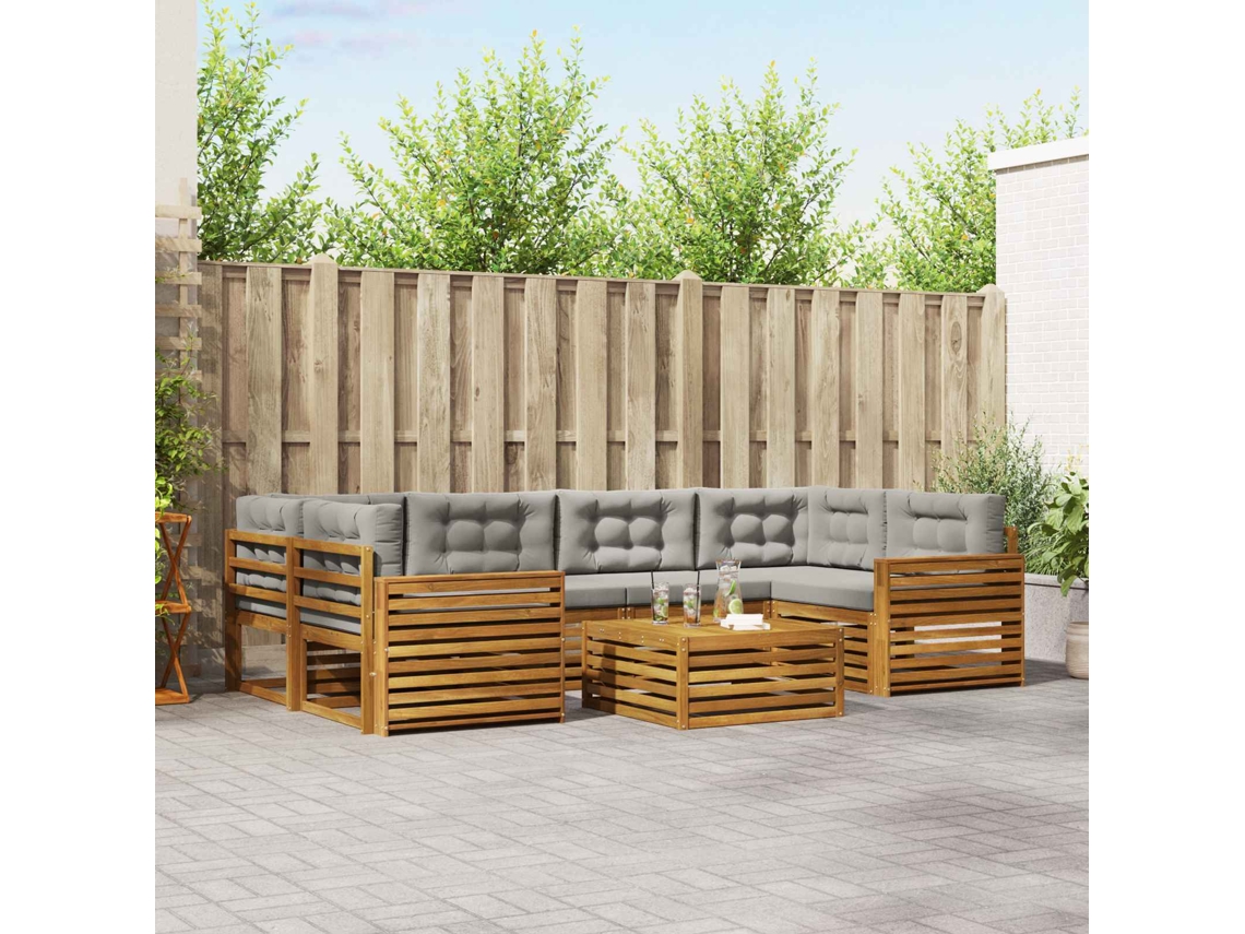 Vidaxl Conjunto De Sofás Para Exterior 7 Pcs Cinza Natural E Claro