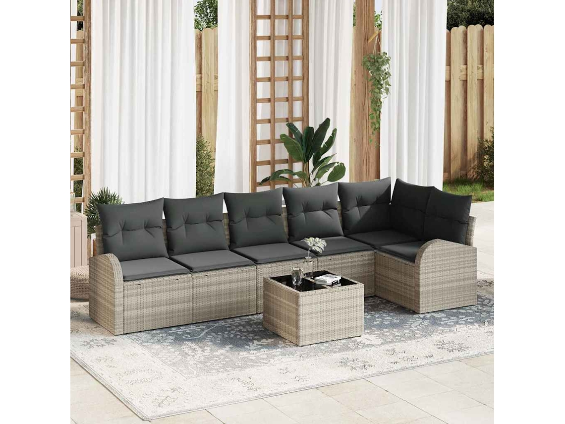 Vidaxl Conjunto De Sofá De Jardim 7 Unid. Cinzento-claro Vime Pe