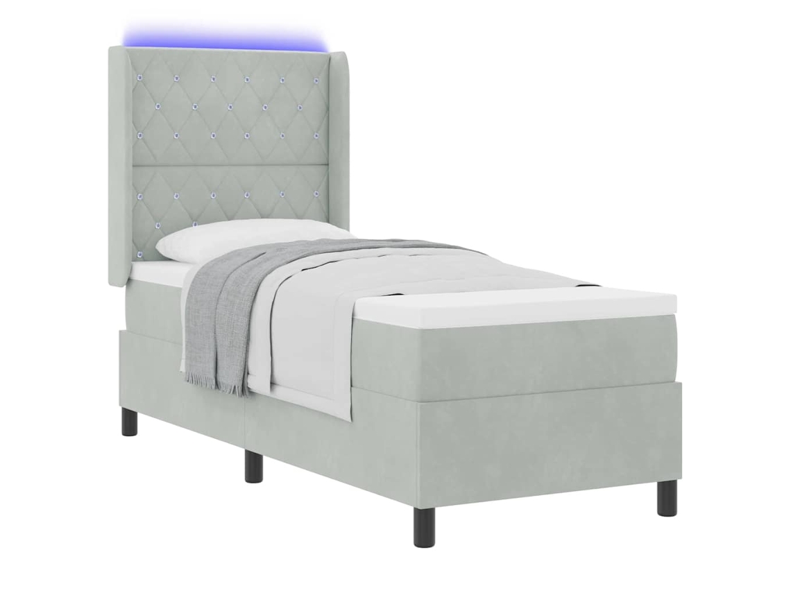Cama De Solteiro | Camas Para Quarto | Cama Box Com Colchão Com Led Cinzento-claro 80 X 200 Cm Veludo