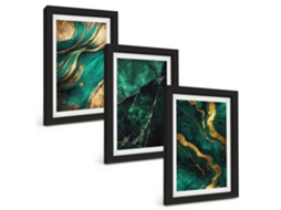 Composição De Quadros Na Paredepadrões Elegantes De Pedra Moldura Preta Quadros Para A Sala De Estar Espelharte (3 Peças 20x30 Cm)