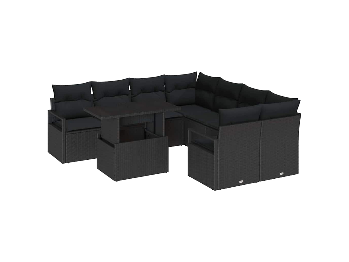 Maison Exclusive - Conjunto De Sofá De Jardim Com Almofada 9 Pcs Preto Vime Pe
