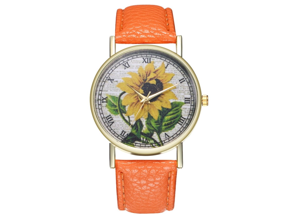 Reloj Analógico De Cuarzo Para Mujer Y Hombre Con Correa De Pu Naranja