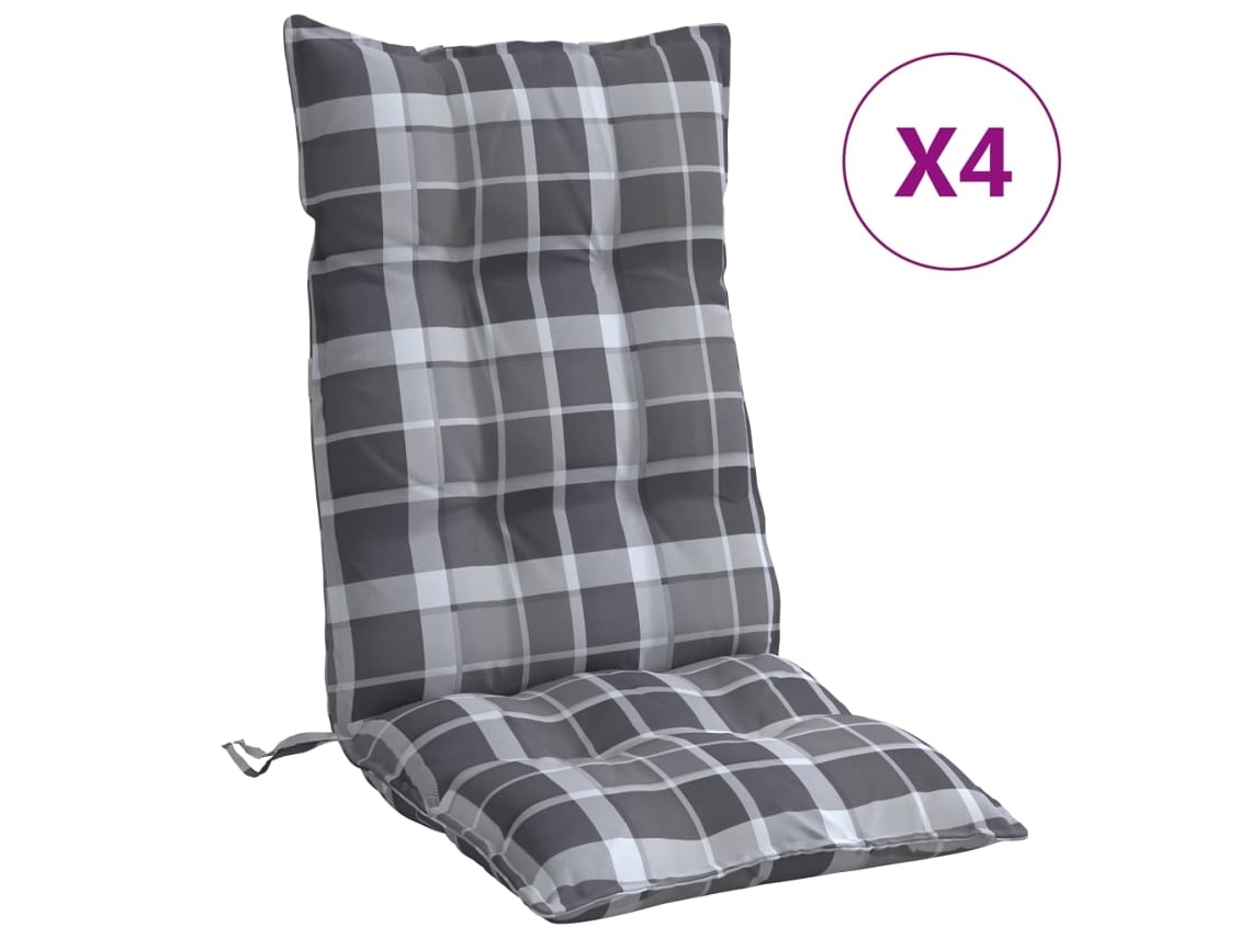Conjunto 4 Almofadões Cadeira Encosto Alto VIDAXL Oxford Xadrez Cinzento 120 X 50 X 7 Cm