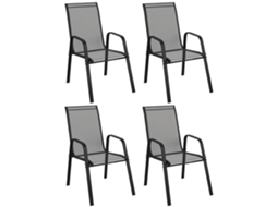 Conjunto de 4 cadeiras de jardim empilháveis e econômicas com braços de metal e tecido em rede preto BTFORUS