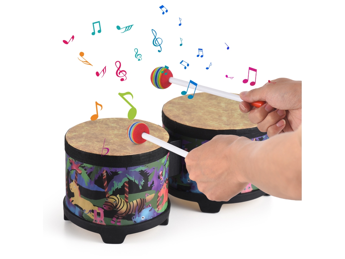 Instrumento de Percussão Bongo 5 e 6 Polegadas com Baquetas