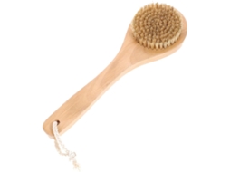 Escova de banho esfoliante com cerdas de madeira maciça em formato de porco e função de massagem.