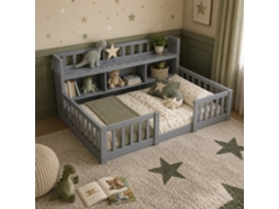 Cama Montessori Baixa Ao Solo 90 X 200 Cm, Cama Infantil Grey Com Barreiras De Segurança Anti-queda E Estante Integrada, Cama Individual, Grey