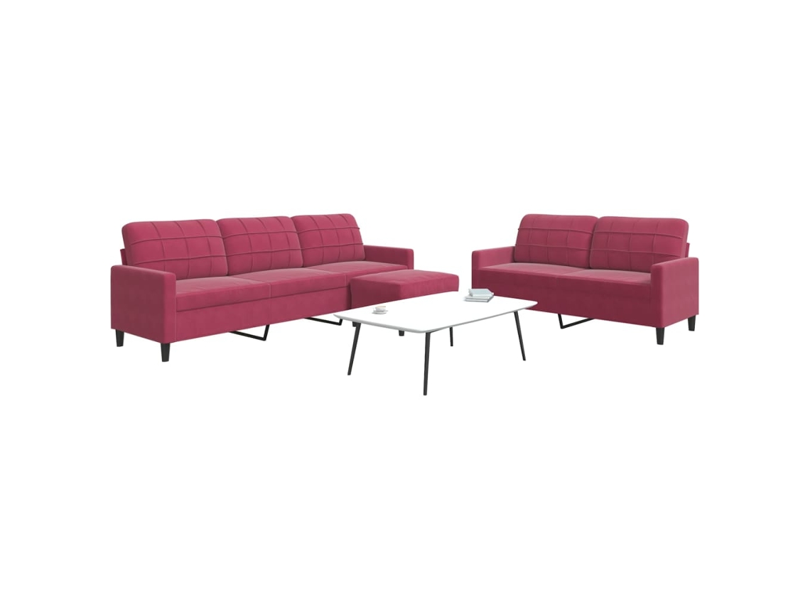 Vidaxl 3 Pcs Conjunto De Sofás Com Almofadões Veludo Vermelho Tinto