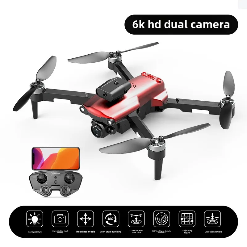 Drone (vermelho 6k) com controle remoto, equipado com câmera aérea LED de alta definição 6k e quadricóptero com controle remoto FPV via Wi-Fi.