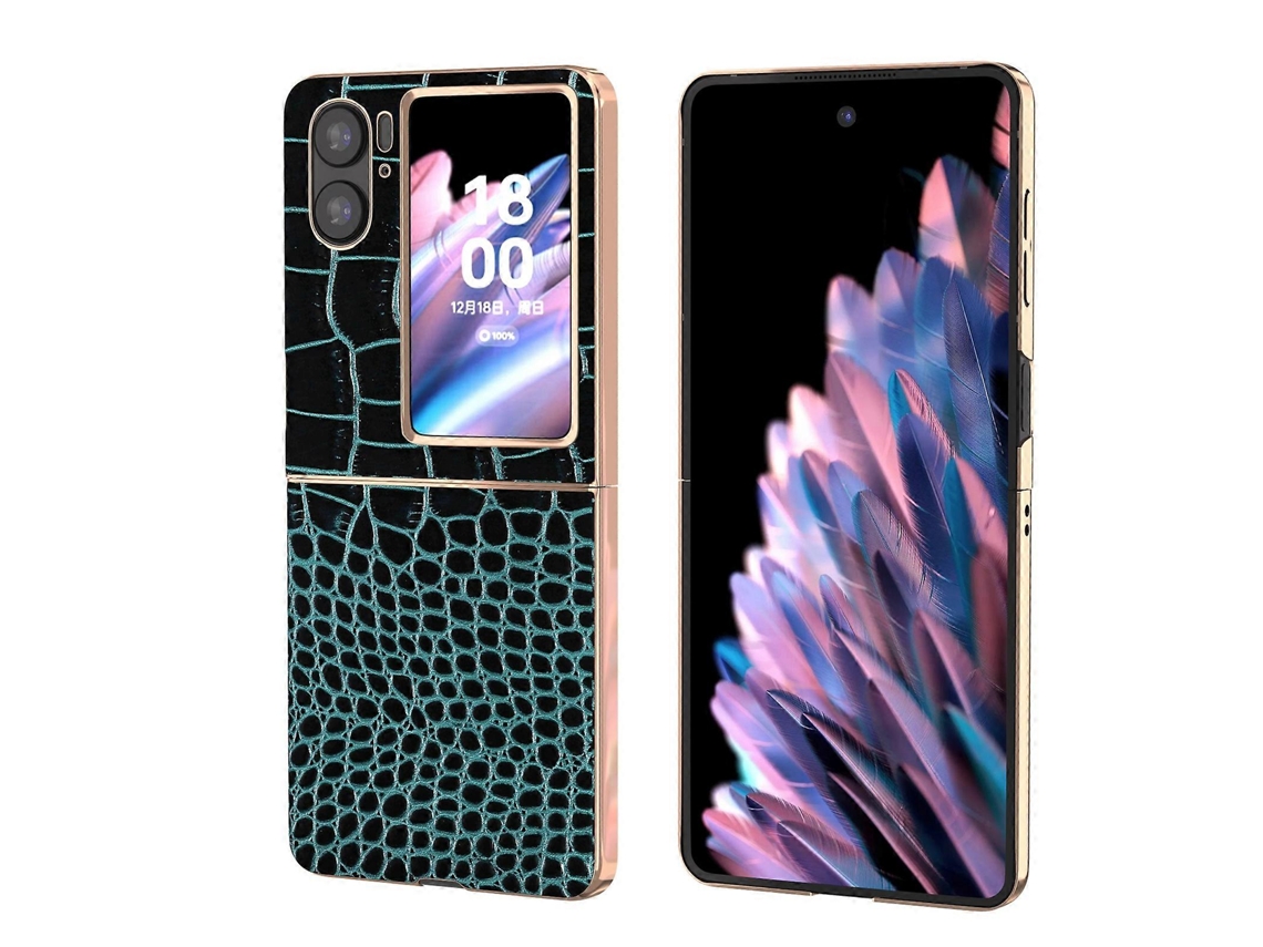 Capa De Celular Oppo Find N2 Flip Com Textura De Crocodilo Em Couro E Nano Galvanoplastia