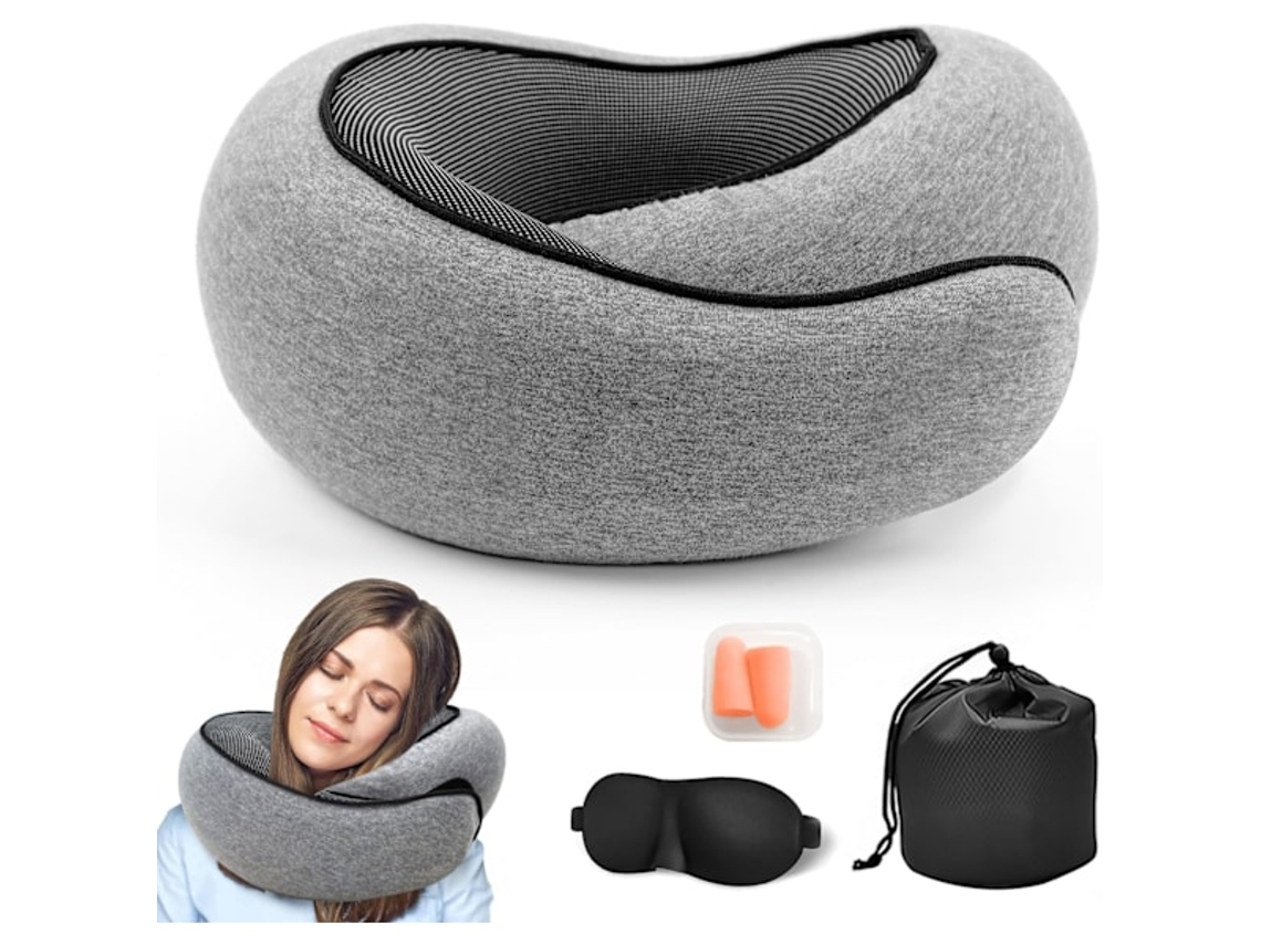 Travesseiro Cervical Cinza, em Espuma Viscoelástica, para Aviões AQUAFORGE