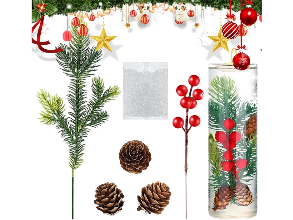 Galhos De Natal Para Vasos, Frutinhas Vermelhas, Decoração De Festa |
